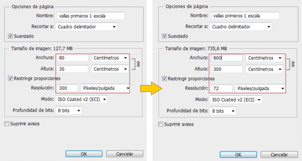 Datos a modificar al abrir con Photoshop.